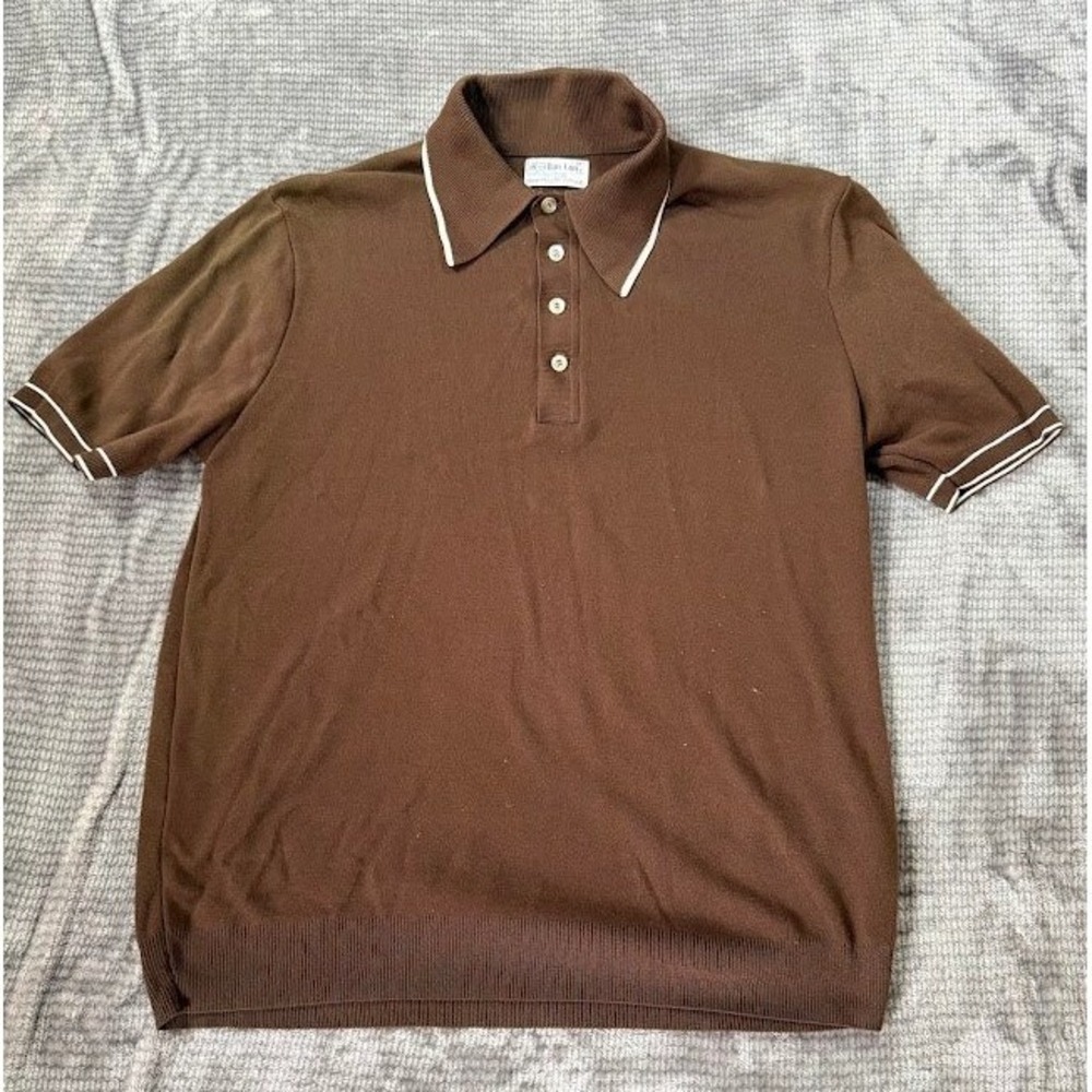 Vintage Kmart Ban-Lon Knit Polo Shirt Mens Medium Brown Retro 70s Made in USA